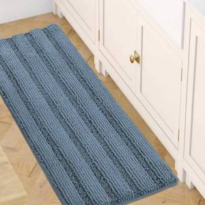 lot 71891 image: H.VERSAILTEX Bath Rugs for Bathroom Washable Non Slip Extra Thick Chenille Striped Bath Mat Rug Runners 47 x 17 Absorbent Fluffy Soft Shaggy Mats Plush Area Carpet for Bath Room, Tub - Stone Blue