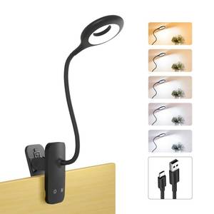 lot 71893 image: HECDSTLY Clip on Light Rechargeable with Large Clamp, Battery Operated Bed Headboard Reading Lamp - 5 Colors 5 Brightness, Flexible Arm Book Light at Night for Kids Desk Bunk Metal Bed Frame (Black)