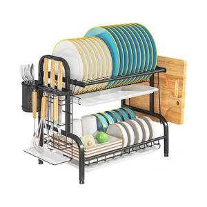 lot 71904 image: LEGUANG Dish Drying Rack, 2-Tier Stainless Steel Dish Racks for Kitchen Counter, Small Plate Rack Organizer, Space Saving, Black
