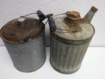 vintage galvanized gas and oil cans