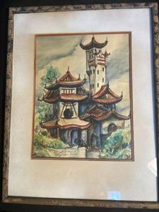 lot 4751 image: Signed watercolor of Ocampo Estate 1945