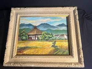 lot 4756 image: Vintage 1949 landscape hand painted oil on canvas