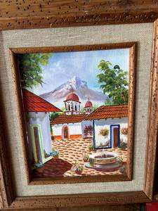 lot 5478 image: Framed oil painting of vintage street art