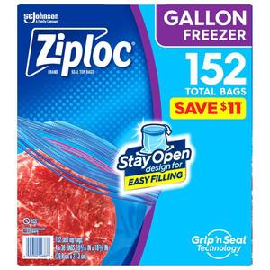 lot 1207 image: Ziploc Easy Open Tabs Freezer Gallon Bags (152 ct.).