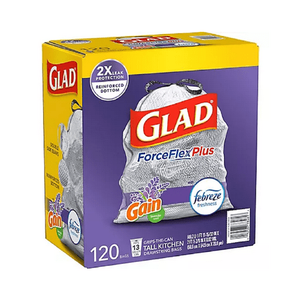 lot 1213 image: Glad 13-Gal ForceFlex OdorShield Lavender Drawstring Plastic Trash Bags 120 ct - White.