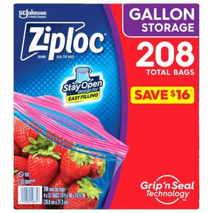 lot 1219 image: ZIPLOC Gallon Storage, 4 Boxes 208 Total Bags.