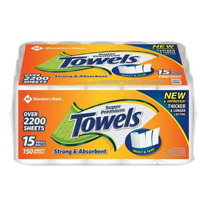lot 1227 image: Members Mark Super Premium Paper Towels, 15 Mega Rolls.