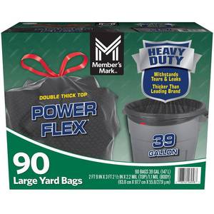 lot 1230 image: Members Mark 39 Gallon Power-Guard Drawstring Yard Trash Bags (90 ct.).