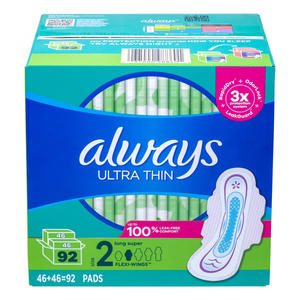 lot 1232 image: Always Ultra Thin Pads Size 2 Super Long Absorbency Unscented with Wings (92 ct).
