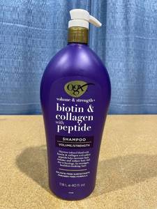lot 1243 image: OGX Volume and Strength Shampoo. Includes Biotin, Collagen with Peptide. Sulfate Free and Paraben Free. 40 Fl Oz.