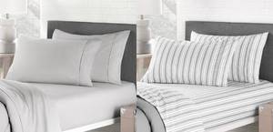 lot 1245 image: Members Mark TwinTwin XL 2 Pack 8 Piece Soft Washed Sheet Set. 2 Flat Sheets. 2 Fitted Sheets. 4 Pillow Cases. Dashed StripeSilver.