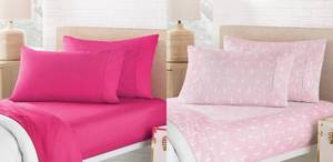 lot 1246 image: Members Mark TwinTwin XL 2 Pack 8 Piece Soft Washed Sheet Set. 2 Flat Sheets. 2 Fitted Sheets. 4 Pillow Cases. Arch GeoFuchsia.
