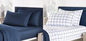 lot 1248 image: Members Mark Full 2 Pack 8 Piece Soft Washed Sheet Set. 2 Flat Sheets. 2 Fitted Sheets. 4 Pillow Cases. Double Window PaneNavy.