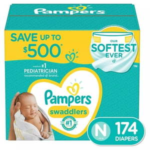 lot 2206 image: Pampers Swaddlers Diapers Newborn (Less than 10 Pounds) 174 Count