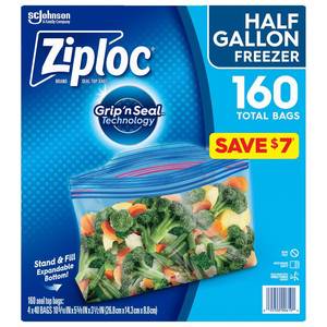 lot 2216 image: Ziploc Half Gallon Freezer Bags (160 ct.)