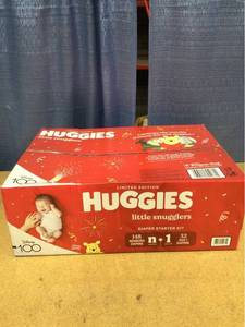 lot 2229 image: Huggies Little Snugglers Diaper Starter Kit 148ct Newborn and 32ct Size 1