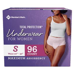 lot 2254 image: Members Mark Total Protection Incontinence Underwear for Women, Small - 96 ct.