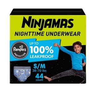 lot 2275 image: Pampers Ninjamas Nighttime Bedwetting Boys Underwear - Size SM - 44ct