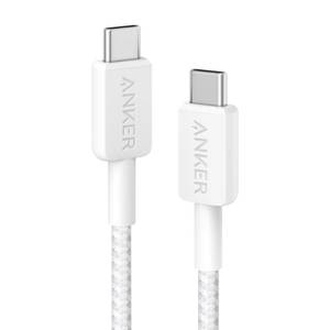 lot 2276 image: Anker 3ft 60W Braided USB-C to USB-C Max Fast Charging Cable - White