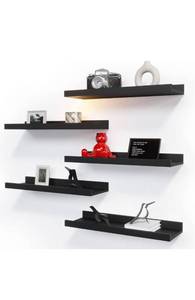 lot 28235 image: 5 Set Floating Wall Mounted Shelves, Black Shelves for Wall Decor, Modern Picture Ledge Shelf with Lip for Storage, Nursery, Bedroom, Living Room, Bathroom - Black
