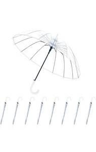 lot 28239 image: 10 Pcs Umbrella Wedding Style Stick Umbrellas Large Windproof Bubble Umbrellas Rain Umbrellas with J Hook Handle for Bride Groom Gift