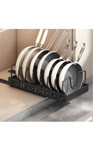 lot 32288 image: Pots and Pans Organizer Under Cabinet, Sliding Pot Lid Holder and Pan Rack in Kitchen, Pull out Pot and Pan Organizer, for Pot Lid, Bakeware, Dishes, Pots and Pans Storage-9 dividers