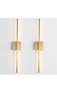 lot 32292 image: Wall Sconces Set of Two, LED Dimmable Sconces Wall Lighting, Brushed Gold Modern Wall Sconce Light for Bathroom, Living Room, Bedroom, Hardwired 3000K 28