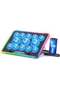 lot 32295 image: Laptop Cooling Pad Gaming Laptop Cooler, Laptop Fan Cooling Stand with 13 Quiet Cooling Fans for 15.6-17.3 inch laptops, 9 Height Stand, LED Lights & LCD Screen, 2 USB Ports, Lap Desk Use