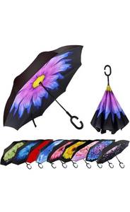 lot 32298 image: MRTLLOA 404956 Inch Oversize Windproof Inverted Reverse Upside Down Umbrella, Golf Size Rain Umbrella, Double Layer, C-Shaped Handle for Men, Women and Kids (Glaze Flower, 49 Inch)