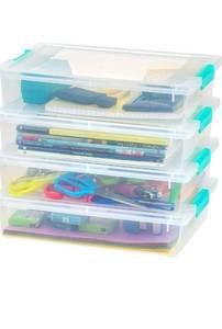 lot 32302 image: IRIS USA 12 Qt. Plastic Storage Bins Containers with Lids, 3 Pack, Sensory Bin, Craft Storage, Craft Organizers and Storage, Organizing Container for Home, Office and School Supplies, Stackable, Clear