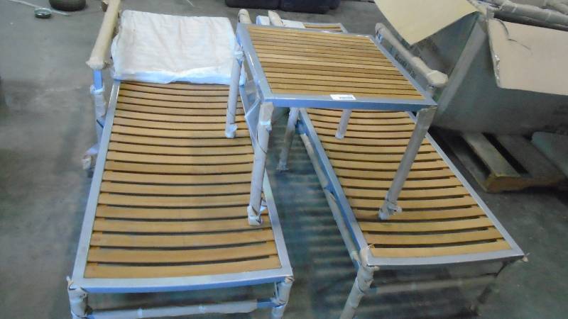 lot 4879 image: Sears 3 Pc Teak wood Patio Sets.