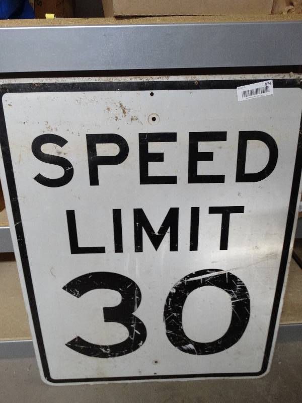 lot 974 image: Big metal speed limit sign.