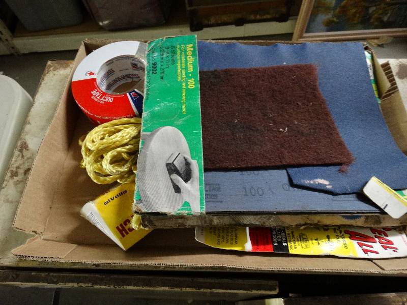 lot 1079 image: Sand paper, JB weld duct tape , etc.