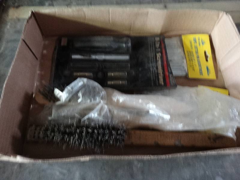 lot 1108 image: 8 in 1 screw driver, 100pc cotter pin assortment 2 packs, steel  brushes.