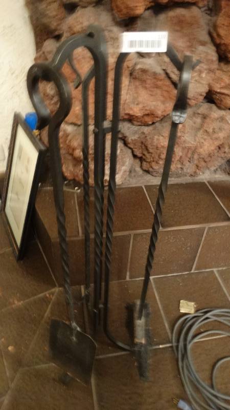 lot 110 image: LARGE metal fireplace tool set