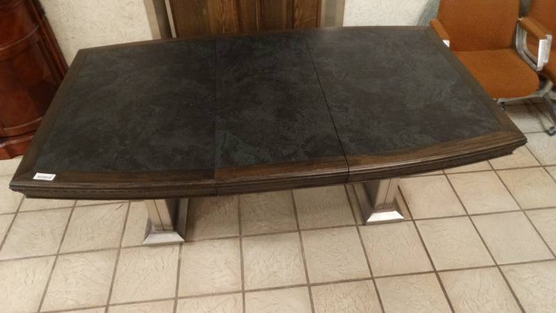 lot 205 image: Lg custom built conference table w stainless steel legs