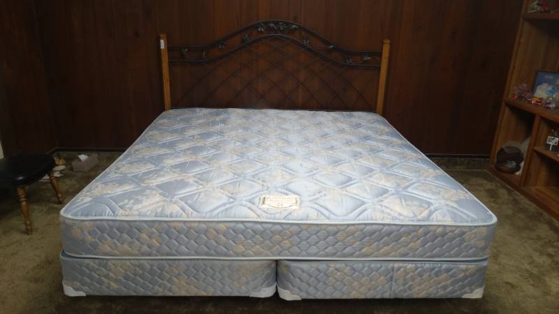 lot 218 image: King size complete bed- Headboard mattress & box spring frame