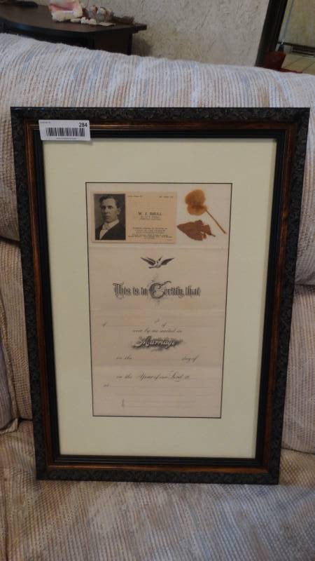 lot 284 image: Framed unused Marriage certificate