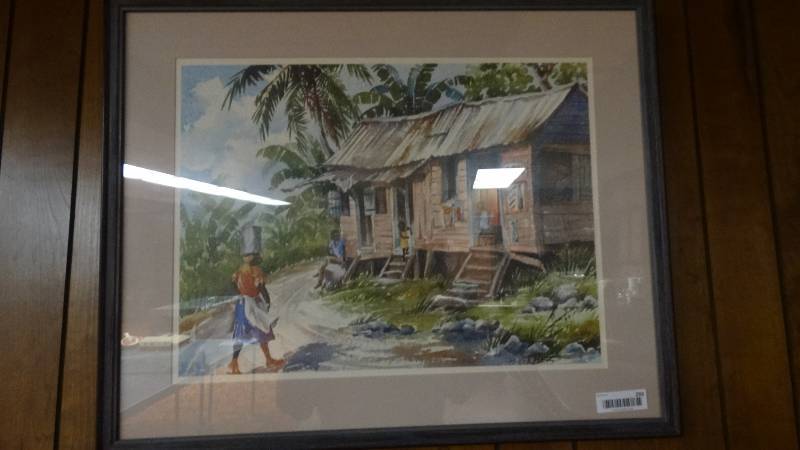 lot 293 image: Framed print Ethnic villagers signed- MK Rhodes