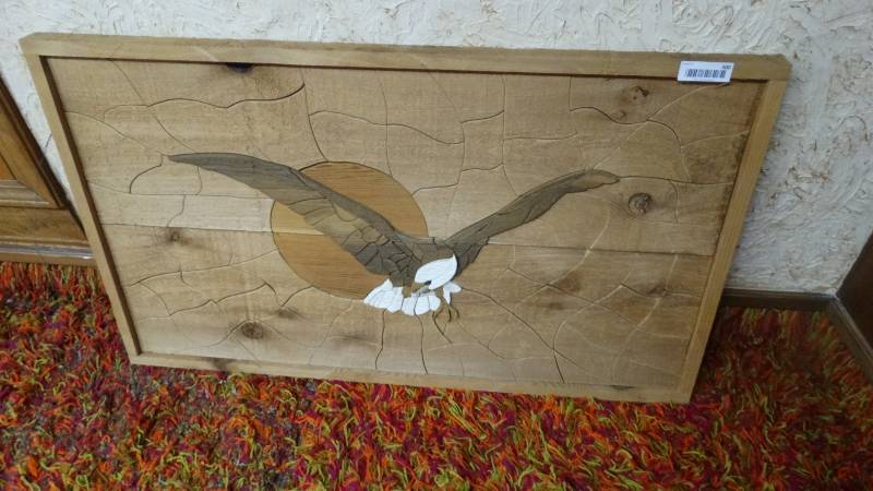 lot 300 image: Wood carved Eagle wall art