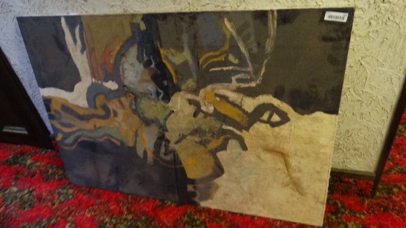 lot 308 image: Original painting- oilmixed media, abstract untitled- Lytton Burns