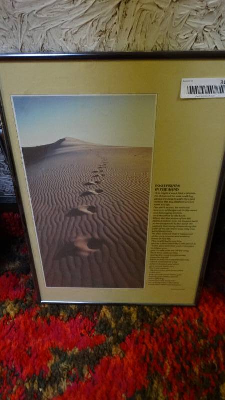 lot 313 image: Framed print- Foot prints in the sand