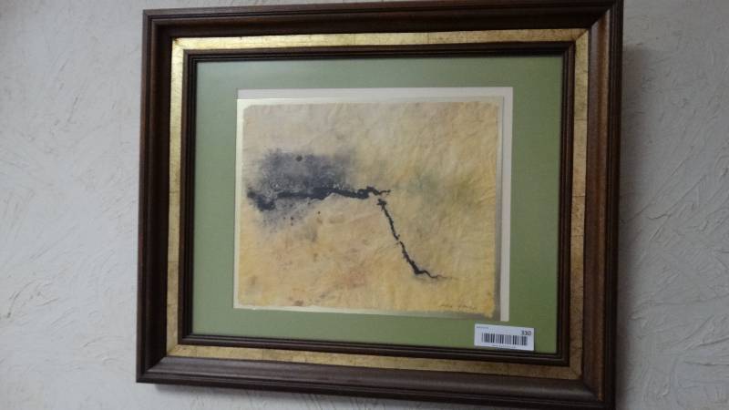 lot 330 image: Framed painting on metallic paper- Abstract- Signed Judy Dove