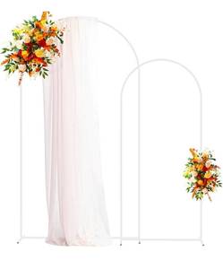 lot 15651 image: Putros Metal Arch Backdrop Stand White Wedding Backdrop Stand Set of 2 (7.2FT,6FT) Square Arch Frame for Birthday Party Graduation Ceremony Decoration