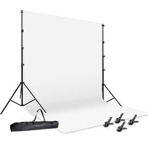 lot 15655 image: Photo Video Studio 12 x10ft 100% Muslin White Backdrop with 10 x 8.5ft Stand Photography Background Support System Kit,Clamp, Carry Bag