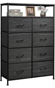 lot 15658 image: WLIVE Fabric Dresser for Bedroom with Open Shelves, Tall Dresser with 8 Drawers, Storage Tower with Fabric Bins, Chest of Drawers for Closet, Living Room, Hallway, Charcoal Black Wood Grain Print