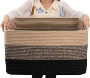 lot 15697 image: OIAHOMY Large Blanket Basket, Rectangle Woven Baskets for Storage, Nursery Blanket Basket Living Room, Toy Basket with Handle, Large Baskets for Organizing-22in�x17in�x12in