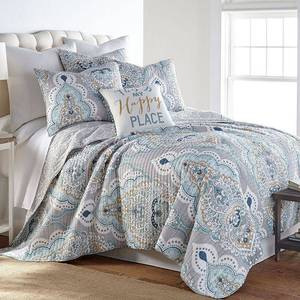lot 15713 image: Levtex Home - Olyria Quilt Set - King Quilt  Two King Pillow Shams - Damask Medallion - Grey Taupe White Spa - Quilt Size (106x92in.) and Pillow Sham Size (36x20in. ) - Reversible - Cotton