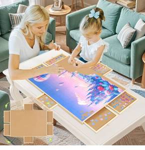 lot 15717 image: Puzzle Board 1000 Piece,Jigsaw Puzzle Board with Drawers & Cover,21 X 30 Portable Wooden Rotating Puzzle Board (Small(1000))