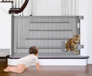 lot 15720 image: Retractable Baby Gates, Pet Gate with Cat Door - 33 Tall, Extends to 55 Wide Dog Gate for Stairs, Mesh Baby Gate with Door for CatsSmall Dogs, Easy Install for Doorways, Indoor &Outdoor